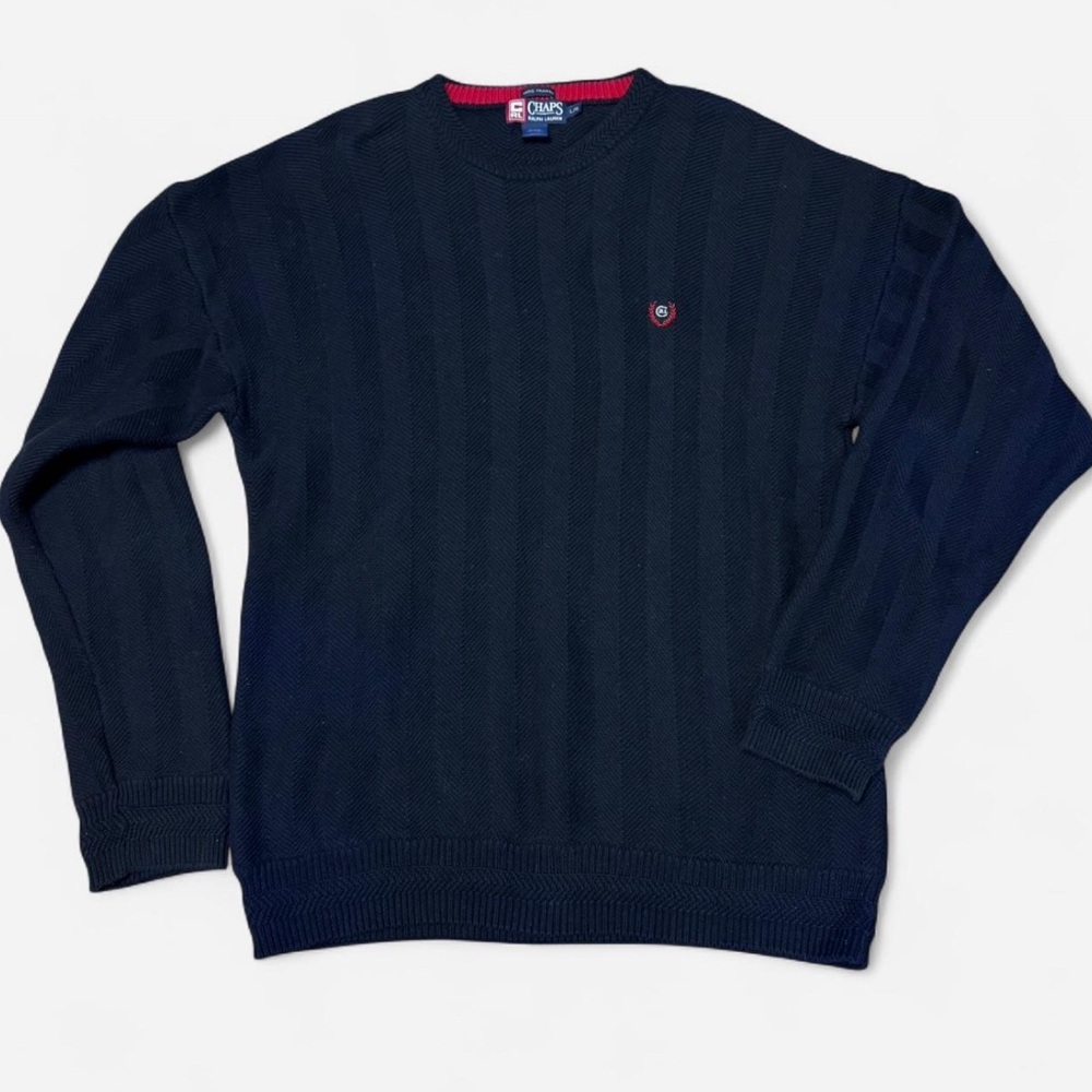 Vintage Chaps by Ralph Lauren Chunky Handframed Men's Navy Sweater in size Large